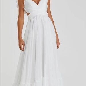 Mac Duggal White Ruffle Gown